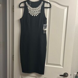 Alfani Black and White Embellished Halter Midi Dress